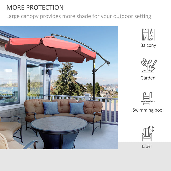 2.7m Garden Banana Parasol Cantilever Umbrella with Crank Handle and Cross Base for Outdoor, Hanging Sun Shade, Wine Red