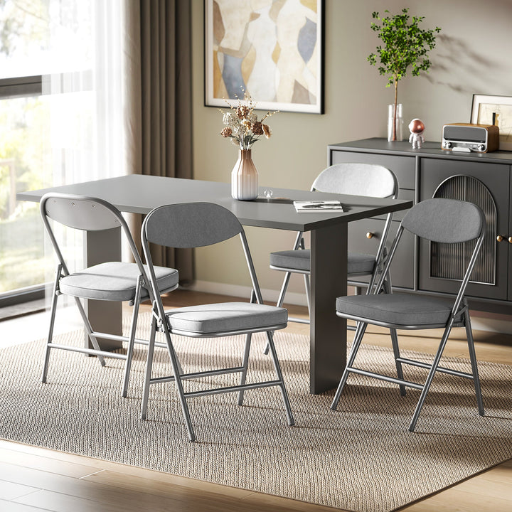 Set of Four Folding Corduroy Seat Chairs
