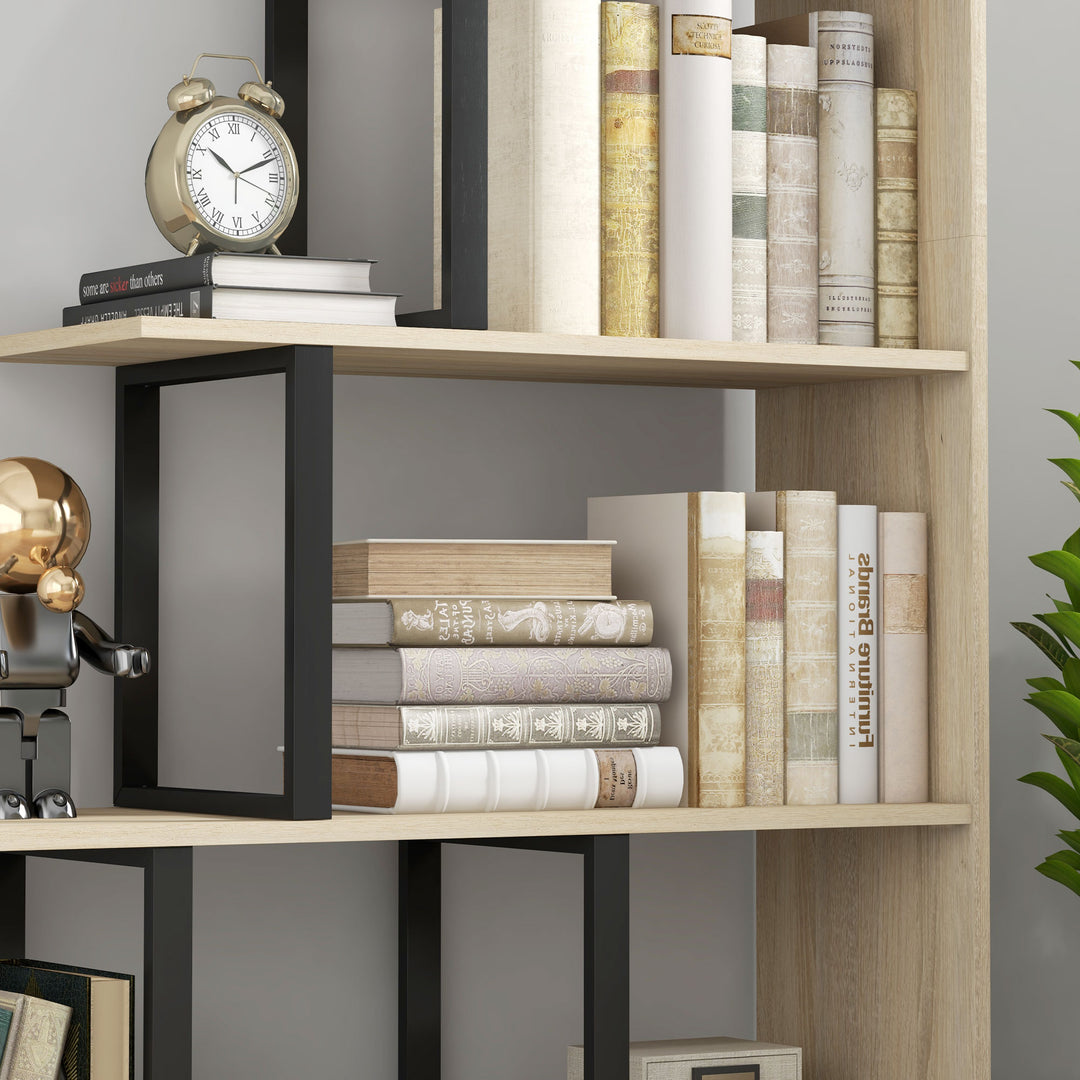 5-Tier Bookcase, Wooden Ladder Bookshelf Display Stand, Oak