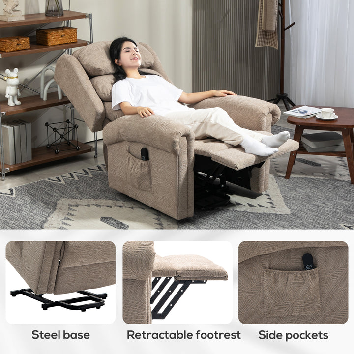 Velvet-Feel Electric Riser Recliner Chair - Khaki