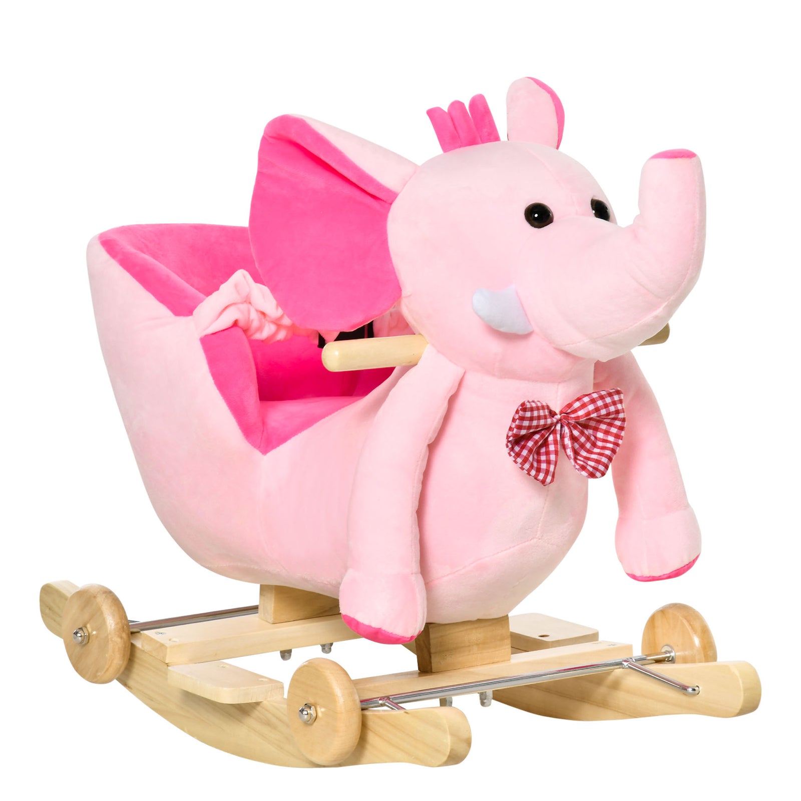2 In 1 Plush Baby Ride on Rocking Horse Elephant Rocker with Wheels Wooden Toy for Kids 32 Songs for 18+ Months (Pink)