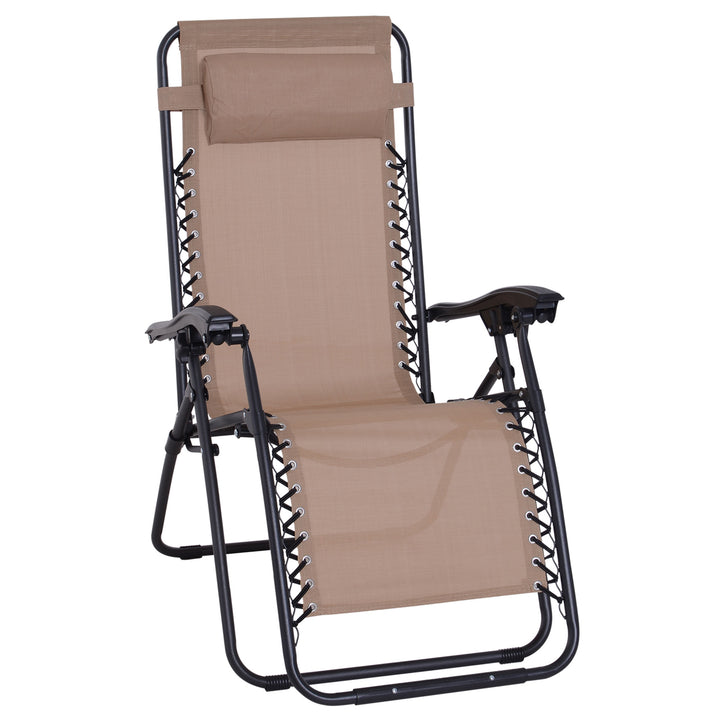 Zero Gravity Chair Metal Frame Texteline Armchair Outdoor Folding and Reclining Sun Lounger with Head Pillow for Patio Decking Gardens Camping, Beige