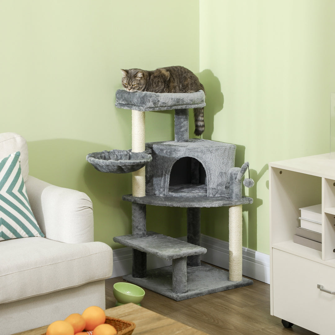 PawHut Sisal 100cm Cat Tree Tower with Sisal Scratching Post Grey | Aosom UK