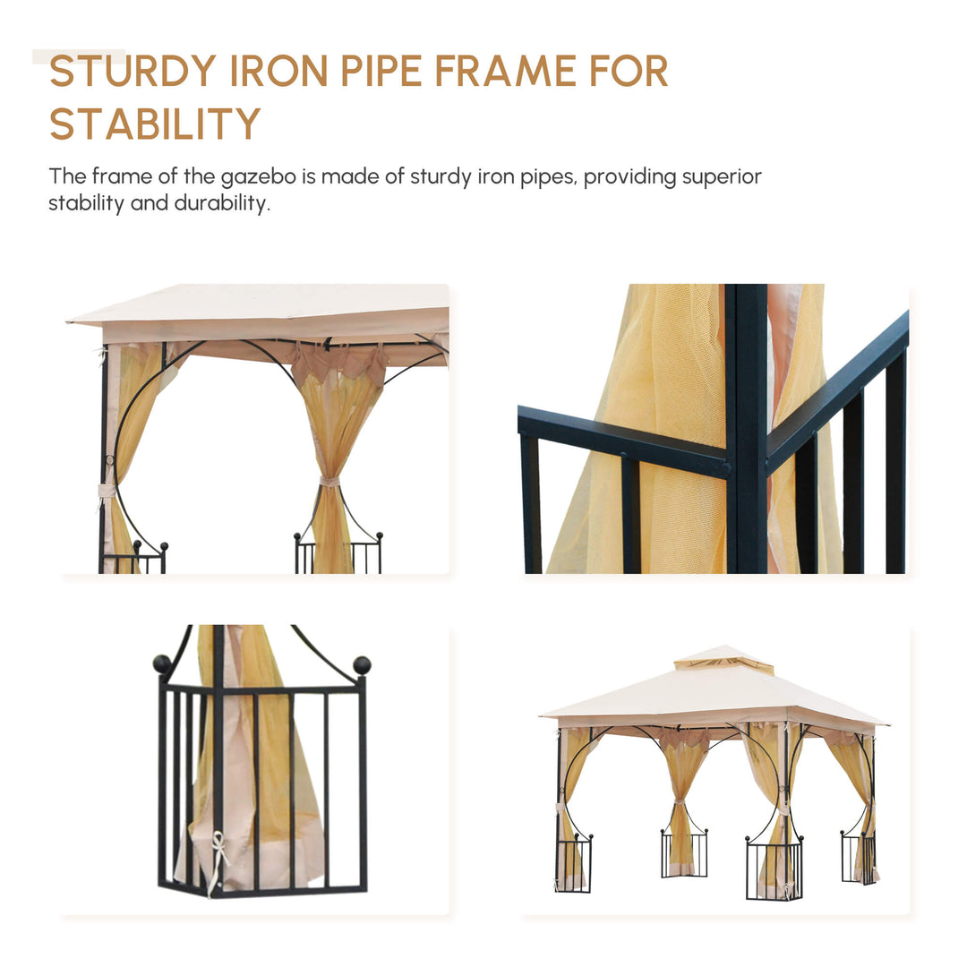 MCL 3 x 3(m) Garden Gazebo Patio Party Tent Shelter Outdoor Canopy Double Tier Sun Shade Metal Frame Netting, Beige