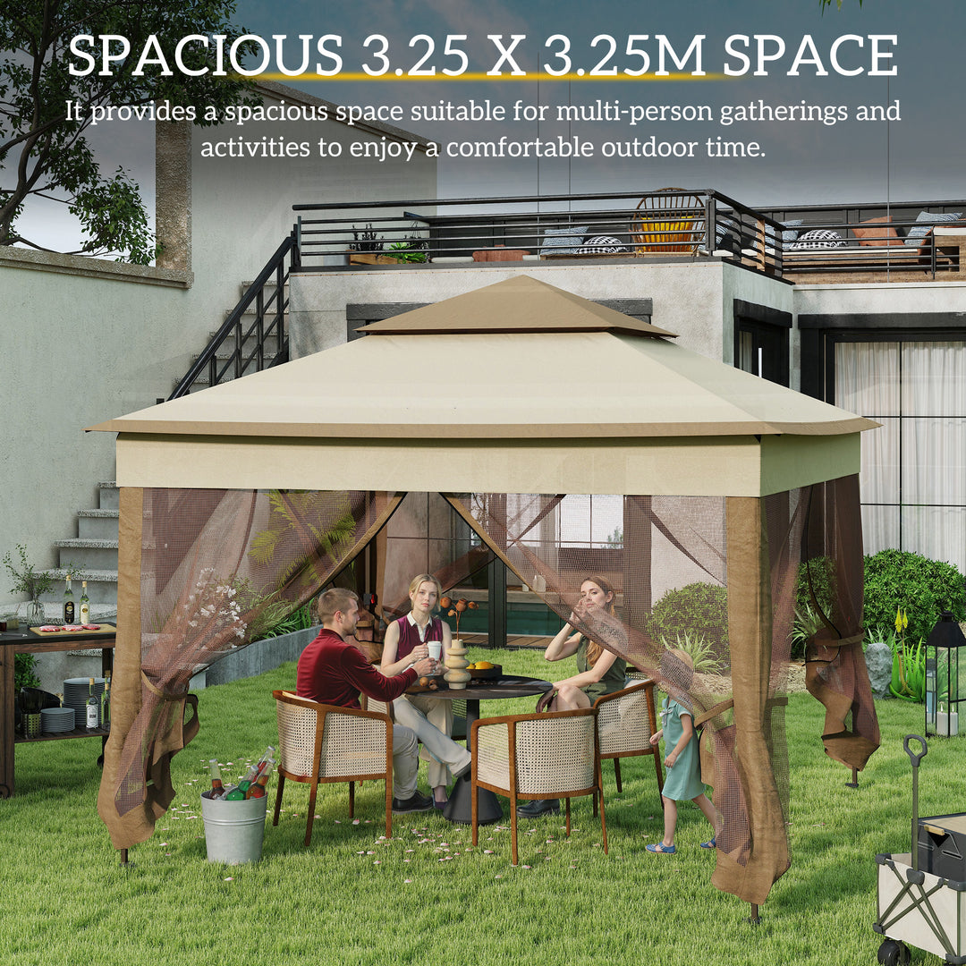 3 x 3(m) Pop Up Gazebo, Marquee Party Tent with Double Tier Roof, Netting and Carry Bag, Event Shelter for Outdoor Patio, Khaki