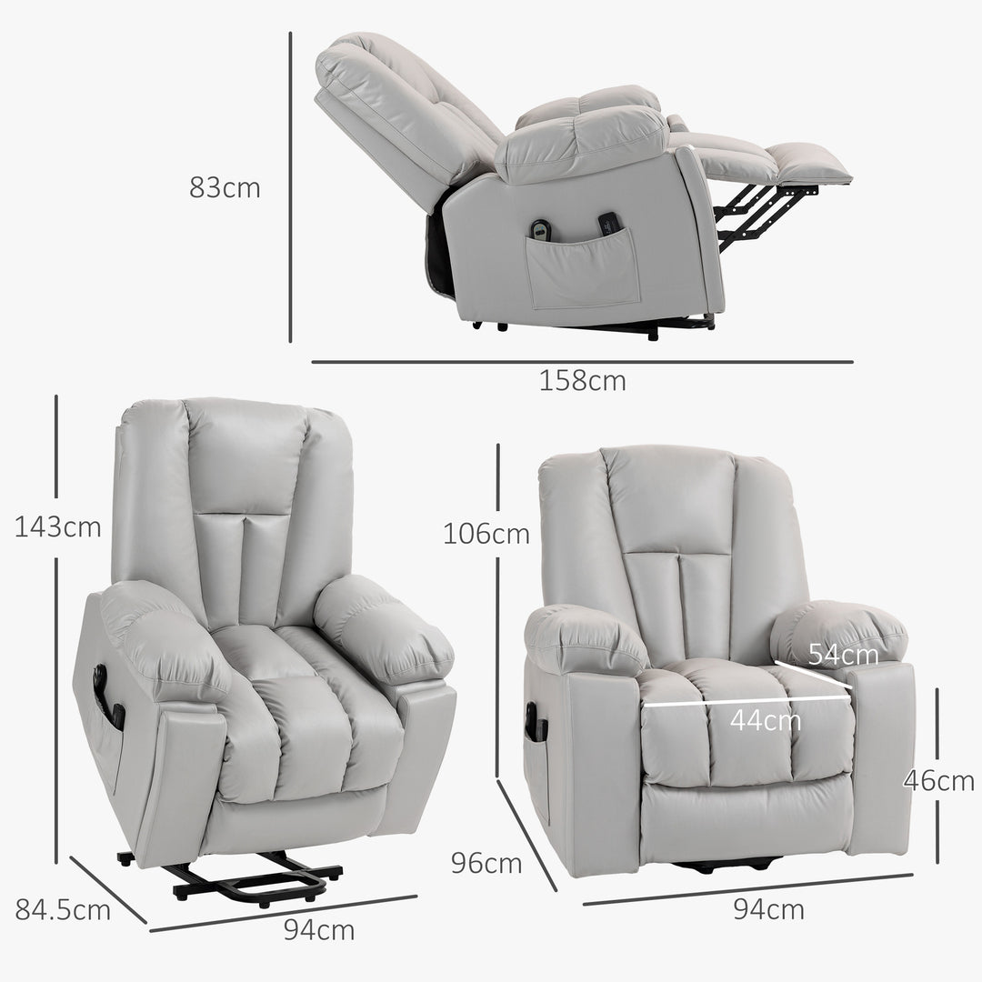 Leathaire Eight Massage Point Armchair, with Reclining Back - Light Grey