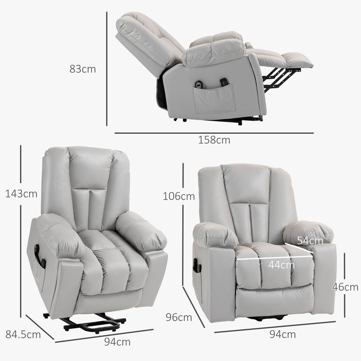 Leathaire Eight Massage Point Armchair, with Reclining Back - Light Grey