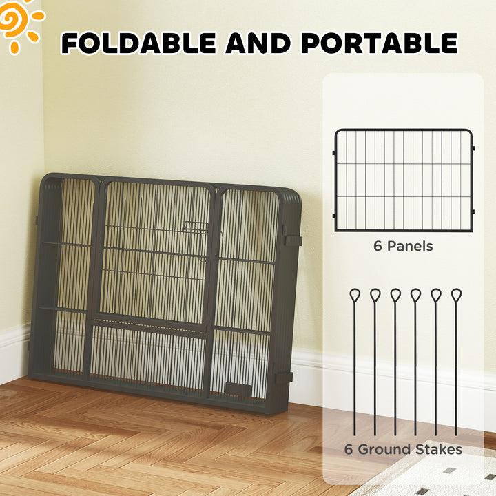 6 Panels Dog Playpen, Portable Detachable Puppy Pen with Door, for Small Dogs, 60cm High, Grey