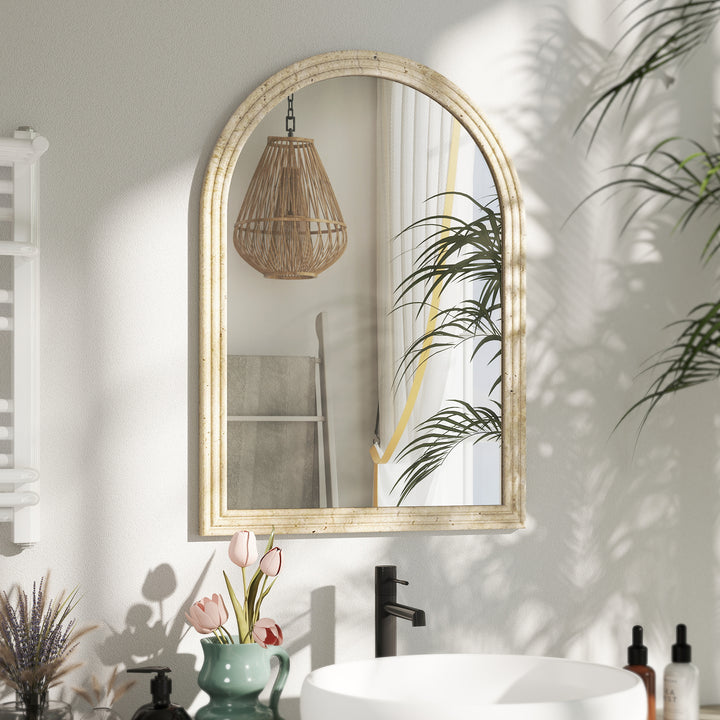 Arched Wall Mirror with Grooved Edge &amp; Hooks, Wall-Mounted Mirror, Mod