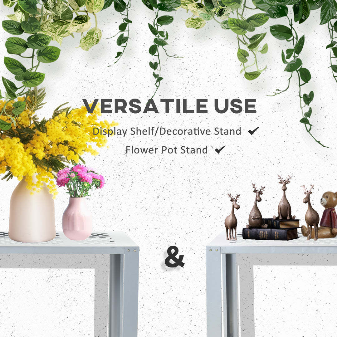 2-Tier Plant Stand, Corner Plant Shelf for Outdoor and Indoor Storage Organizer, Freestanding Flower Rack with Steel Frame, Mesh Board, Silver