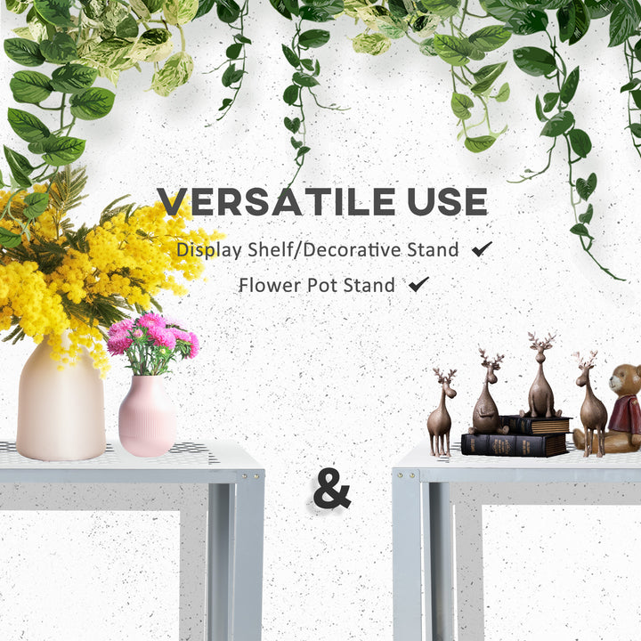 2-Tier Plant Stand, Corner Plant Shelf for Outdoor and Indoor Storage Organizer, Freestanding Flower Rack with Steel Frame, Mesh Board, Silver