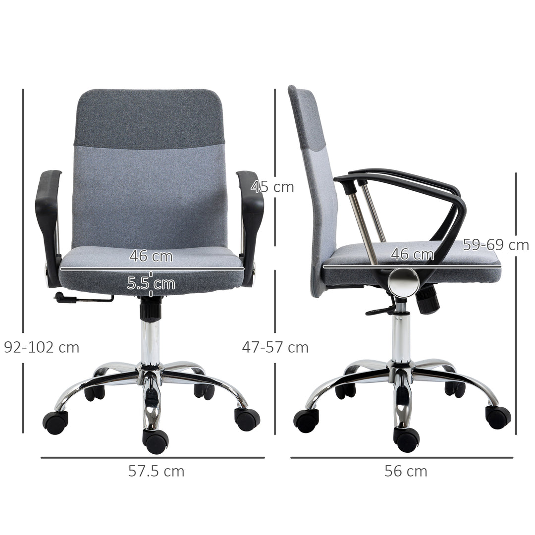 Office Chair Linen Fabric Swivel Computer Desk Chair Home Study Adjustable Chair with Wheels, Grey