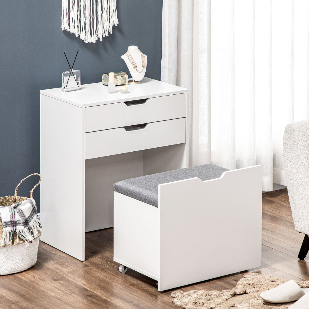 MCL Dressing Table with Flip-up Mirror and Storage Stool, Vanity Table with Drawer and Hidden Compartments for Bedroom, Living Room, White