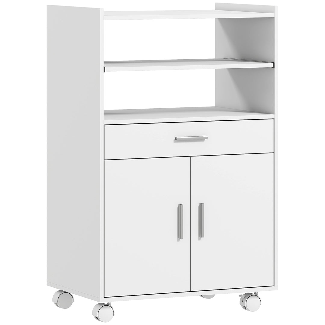 Kitchen Trolley with Wheels, Modern Mobile Microwave Stand with Slide-