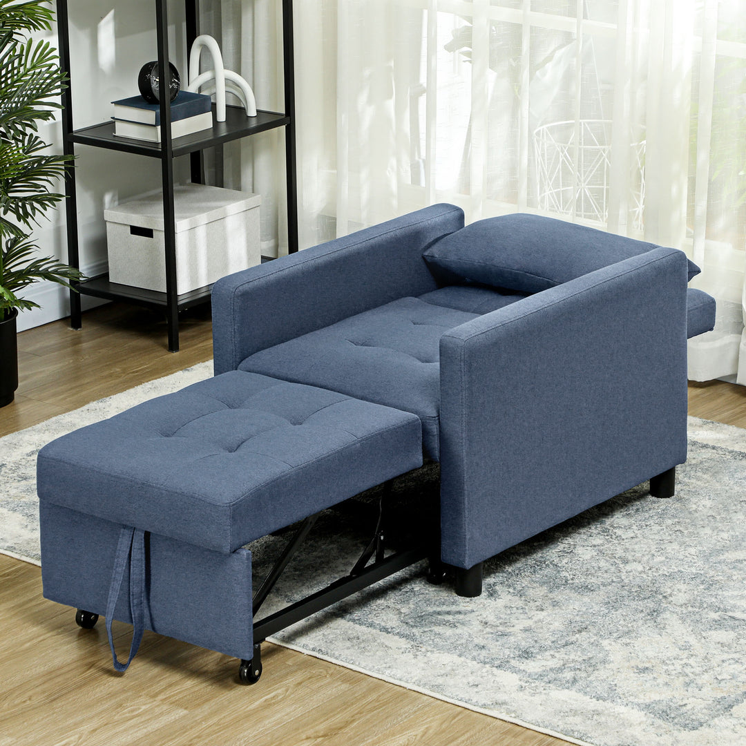 3-In-1 Chair Bed, Convertible Sleeper Chair with Adjustable Backrest, Pillow and Footrest for Living Room, Blue