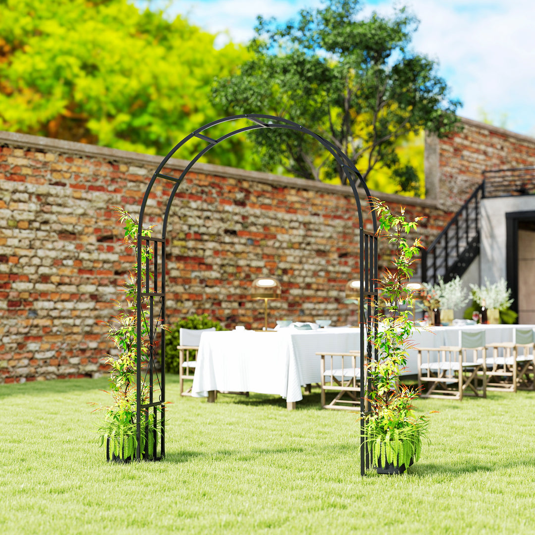Steel Garden Arch, 2.2m High x 1.5m Wide Metal Garden Trellis for Climbing Plants Roses Wisteria Vines, Outdoor Wedding Arch for Bridal Party Ceremony Decoration, Black
