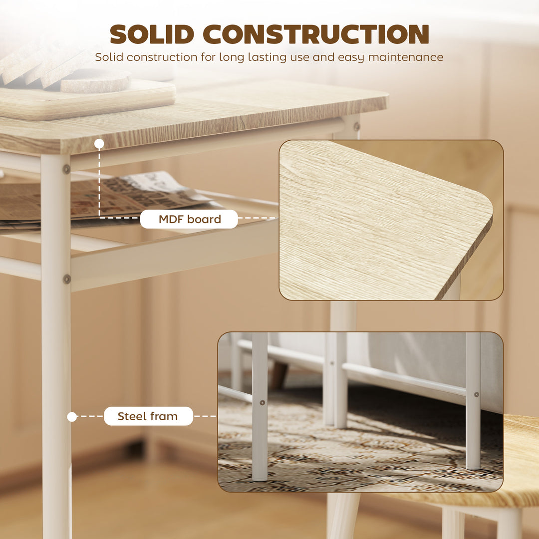 MCL Bar Table Set, Bar Table and Stools Set, Footrest and Storage Shelf, for Kitchen, Dining Room, Pub, Cafe, White and Oak