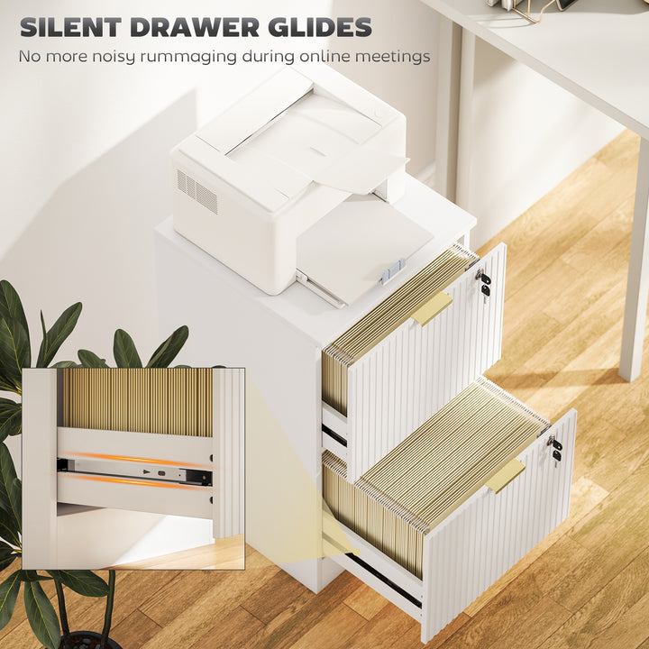 Filing Cabinet, Fluted Vertical File Cabinet with 2 Lockable Drawers a