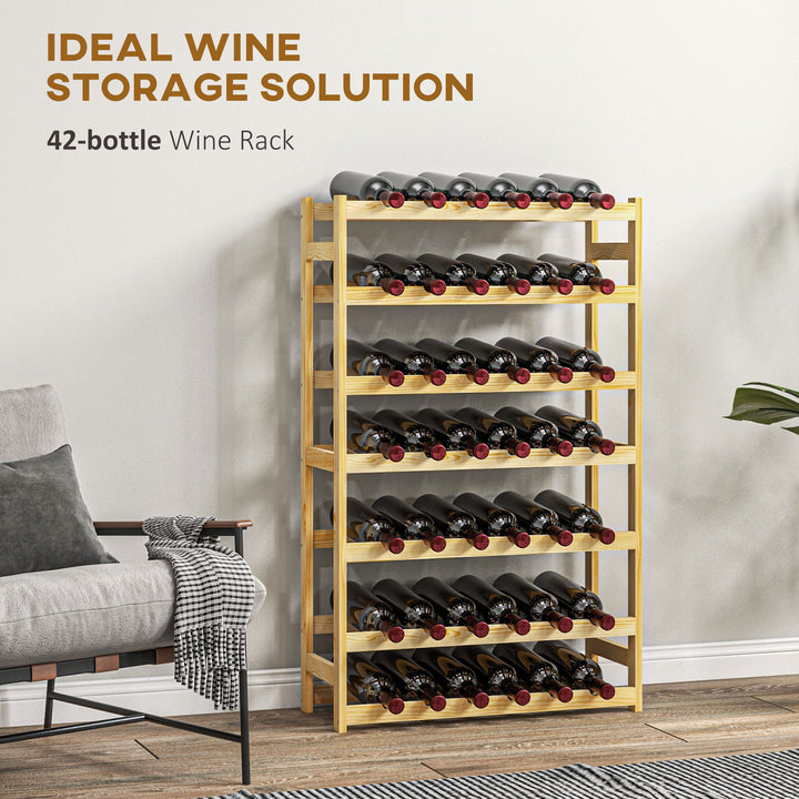 HOMCOM 42-Bottle Wooden Wine Rack - Natural Finish | Aosom UK