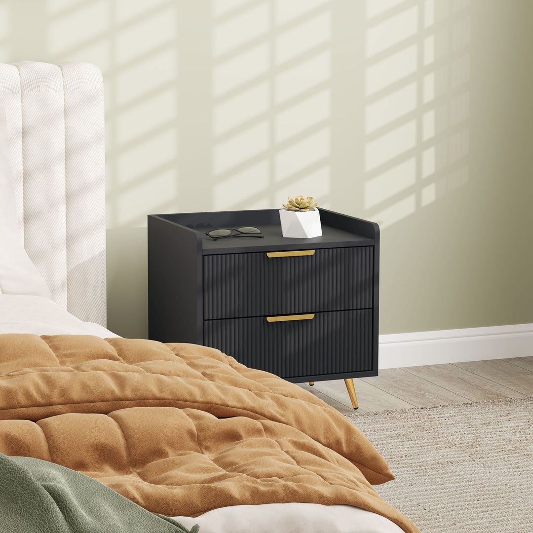 Elegant Two-Drawer Bedside Table Set of 2 - Black
