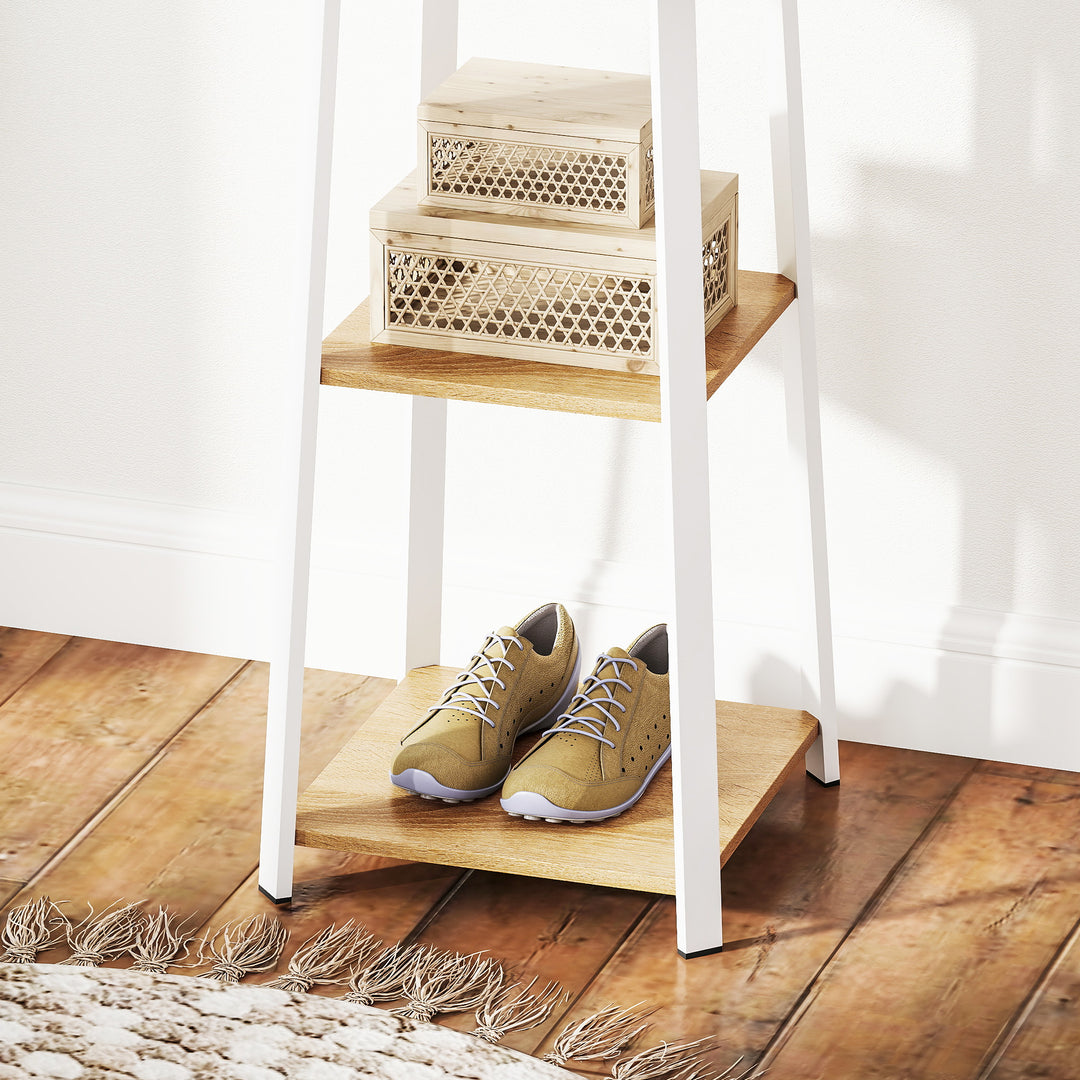 Compact Freestanding Coat Rack - White/Oak