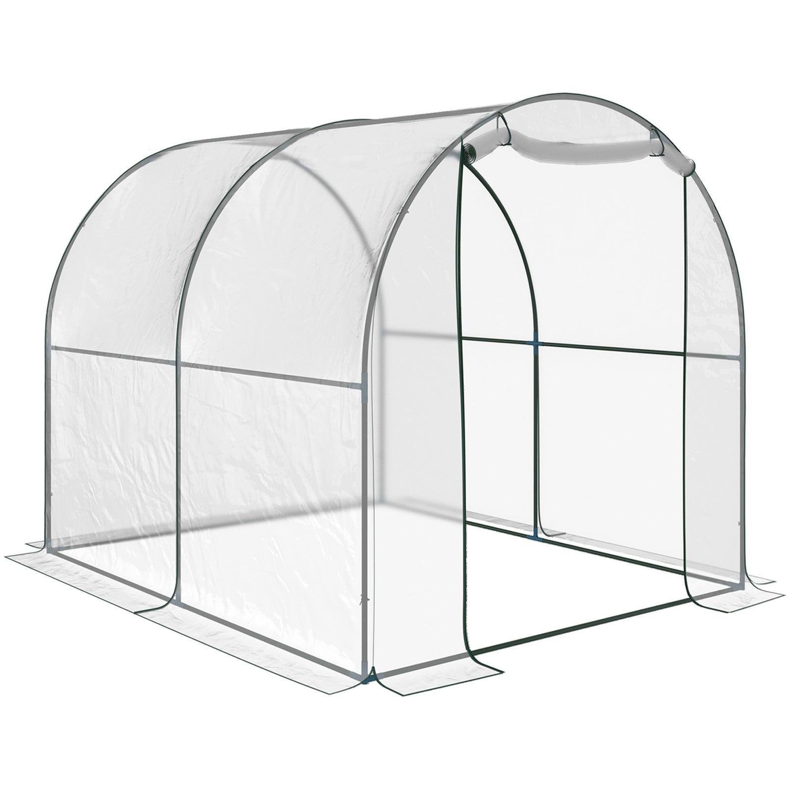 Walk-in Polytunnel Greenhouse with Roll-up Door Transparent Tunnel Greenhouse with Steel Frame and PVC Cover, 2.5 x 2m