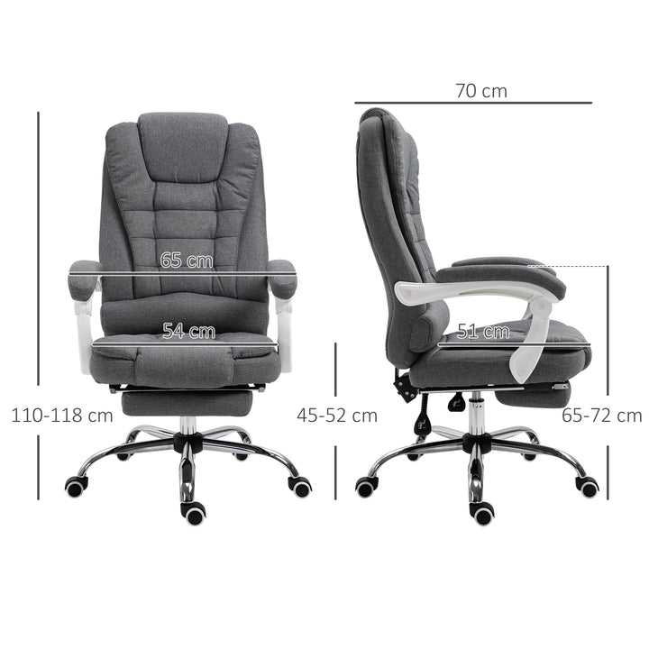 Office Chair, Computer Desk Chair, Linen Fabric Swivel Rolling Task Chair with Large Soft Padded Cushion, 135° Reclining Backrest and Retractable Footrest, Grey