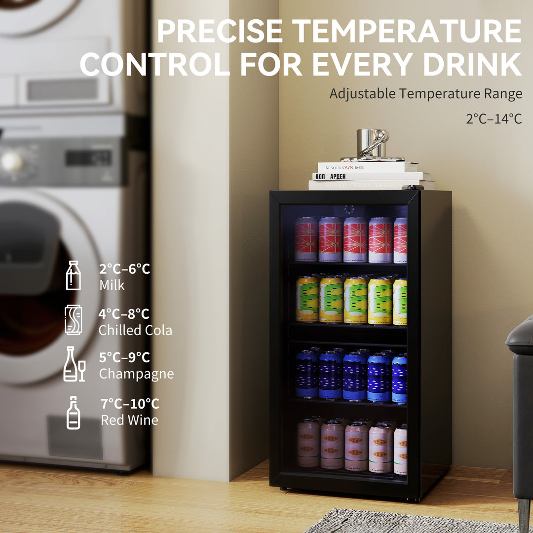 93L Drinks Fridge, 115 Can Freestanding Beer Fridge with Glass Door, Adjustable Shelves, LED Light, for Beer Soda