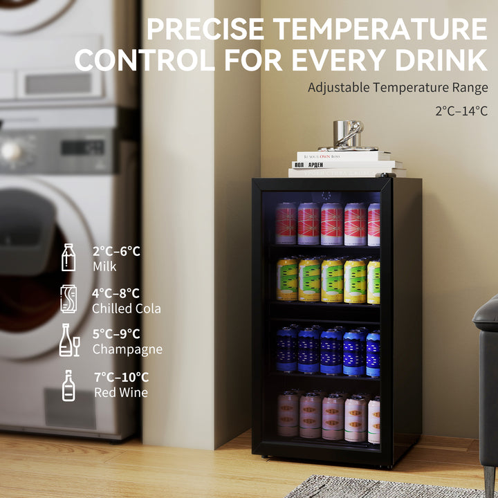 93L Drinks Fridge, 115 Can Freestanding Beer Fridge with Glass Door, Adjustable Shelves, LED Light, for Beer Soda