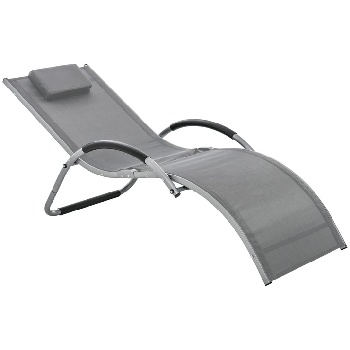 Outsunny Ergonomic Lounger Chair Portable Armchair with Removable Headrest Pillow for Garden Patio Outside All Aluminium Frame Dark Grey | Aosom UK