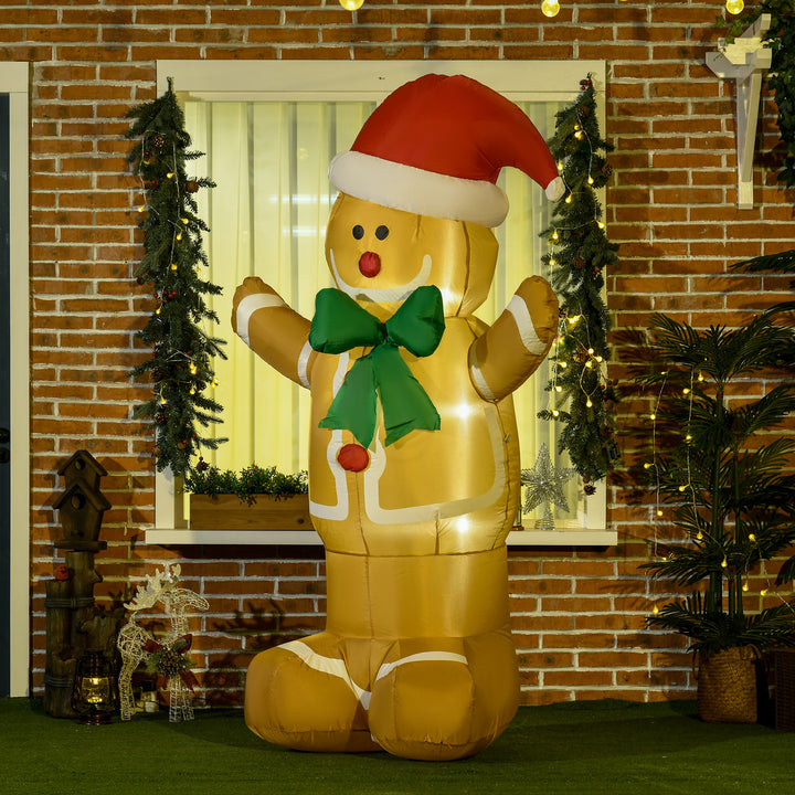 MCL 6ft Christmas Inflatable Gingerbread Man & Santa Hat Safe Outdoor Decoration w/ Accessories