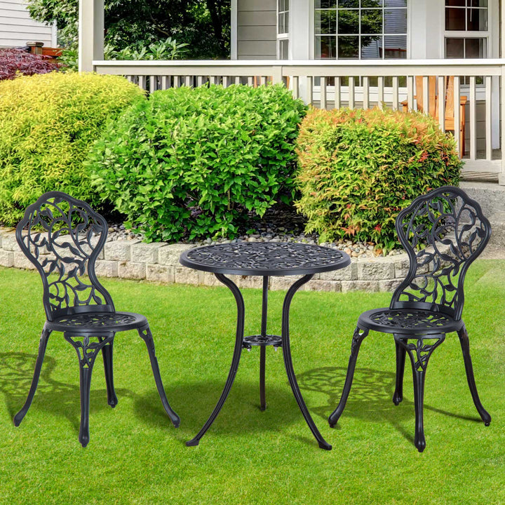 Outsunny Cast Aluminum 3 Piece Bistro Set, Antique Style Garden Furniture with Dining Table and Chairs, Outdoor Seating, Antique