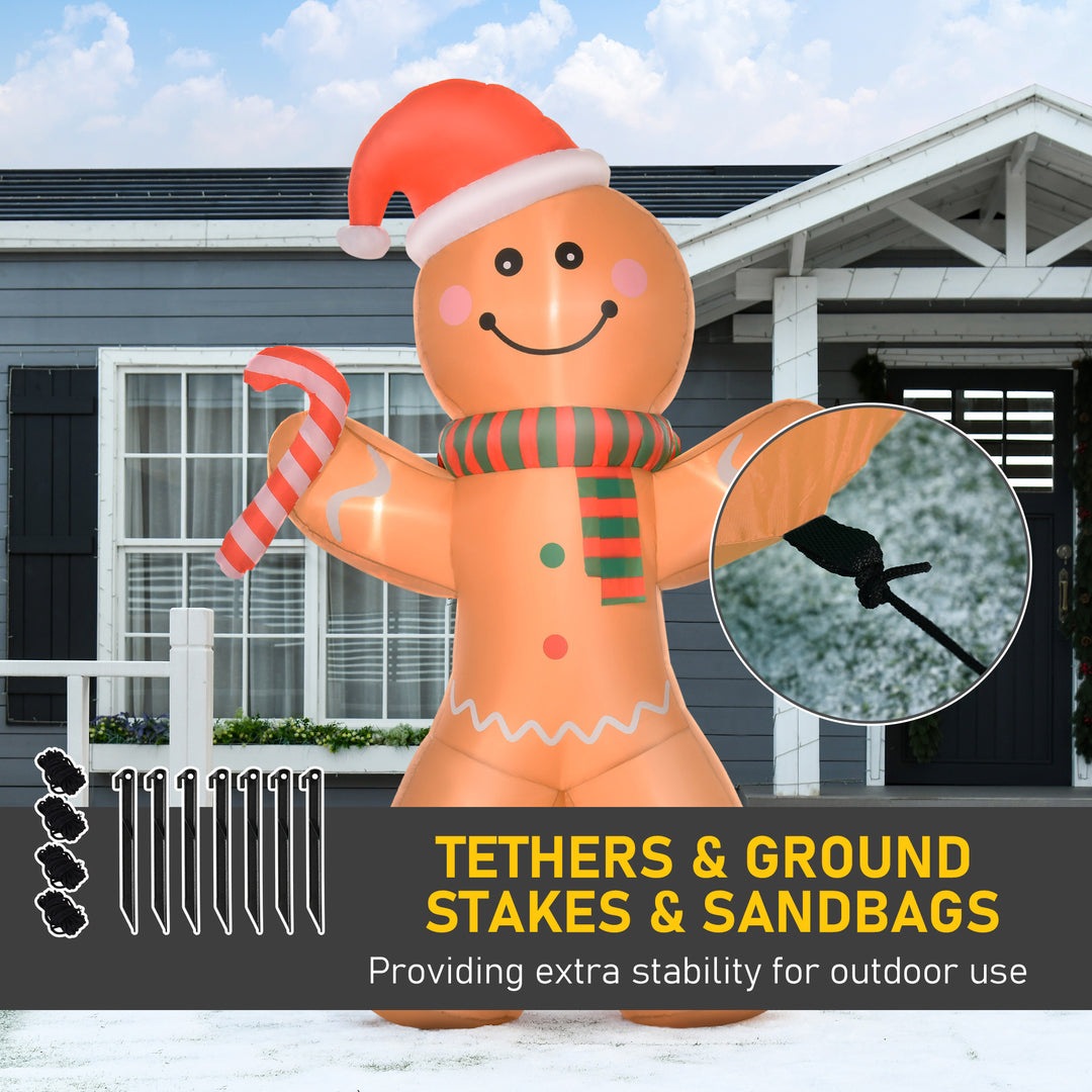 MCL 8ft Christmas Inflatable Gingerbread Man, Lighted Blow Up Yard Decor Indoor Outdoor Garden Lawn Party Prop