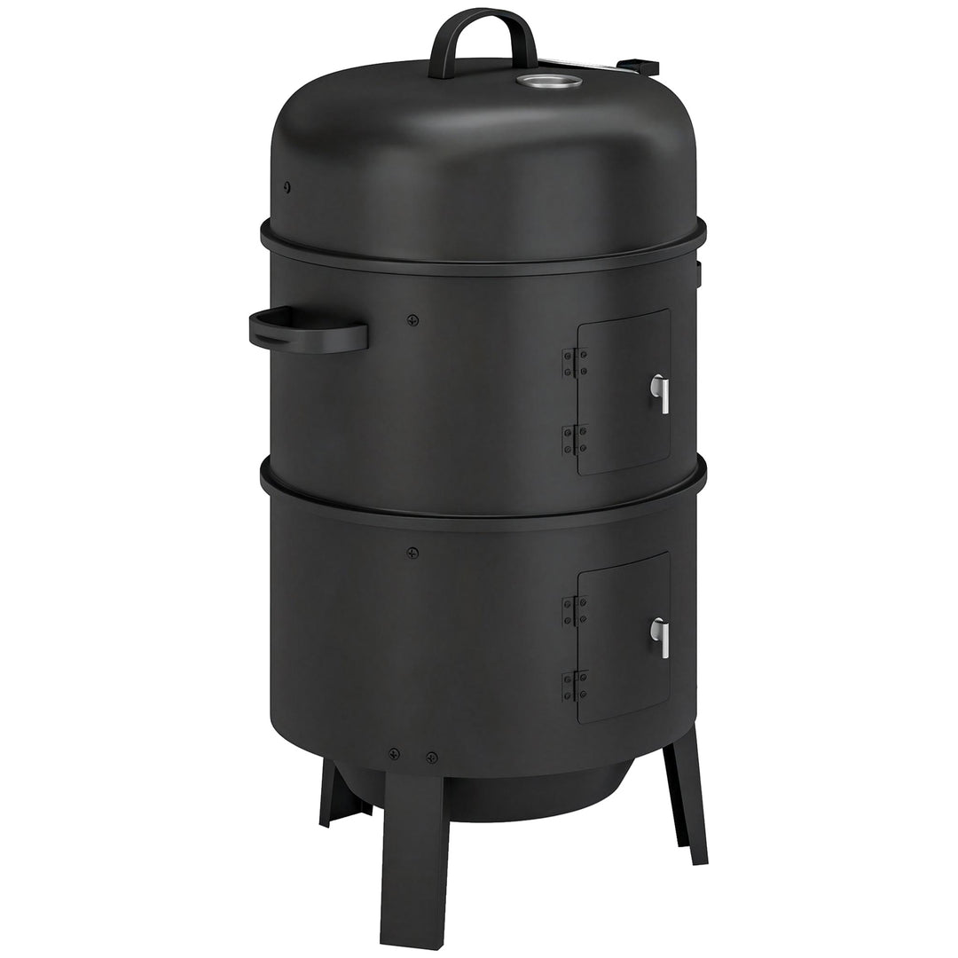 3-in-1 Vertical Charcoal Smoker with 2 Grill Grates, Built-in Thermome