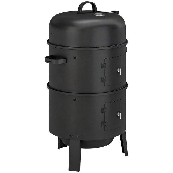 3-in-1 Vertical Charcoal Smoker with 2 Grill Grates, Built-in Thermome