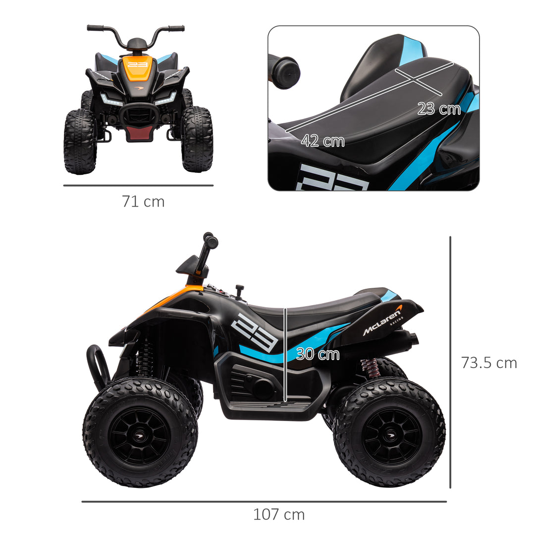 HOMCOM McLaren Licensed Electric Quad Bike, 12V with Music, Headlights, MP3, Suspension Wheels, Black, for Ages 3-8