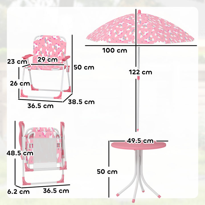 Kids Patio Table and Chair Set, Kids Garden Furniture with Umbrella, 4-Piece Bistro Set for Garden