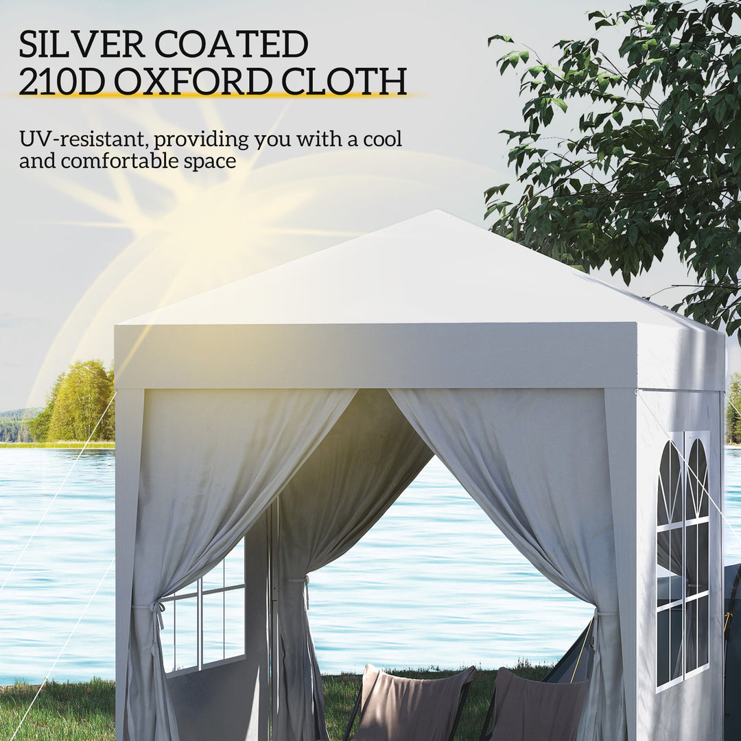2 x 2 m Garden Pop Up Gazebo, Wedding Party Tent Marquee, Water Resistant Awning Canopy with Sidewalls, Windows, Carry Bag, White