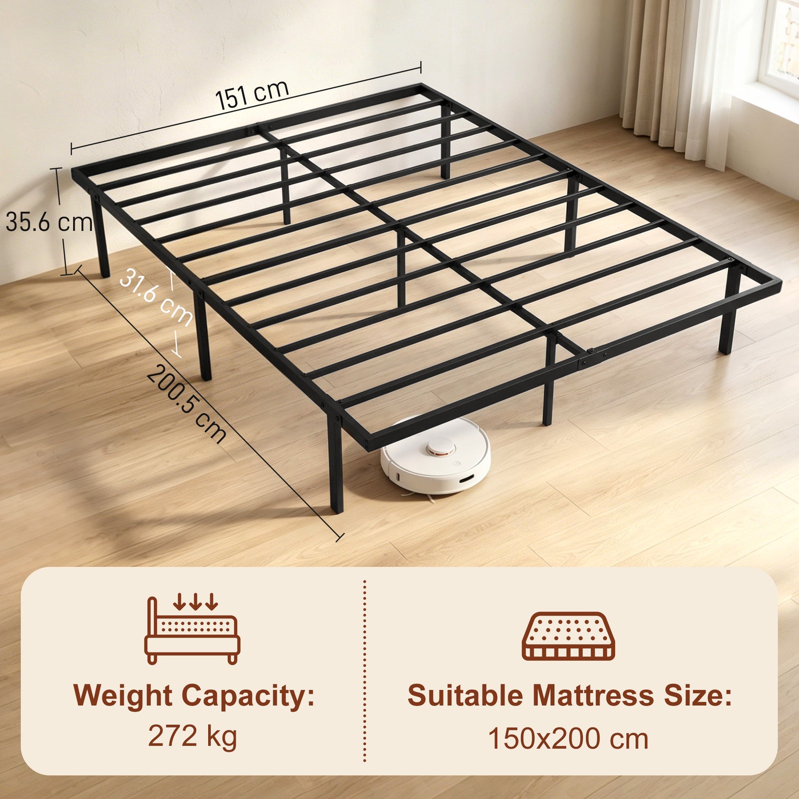 5ft King Bed Frame with Underbed Storage, Metal Platform Bed Frame wit
