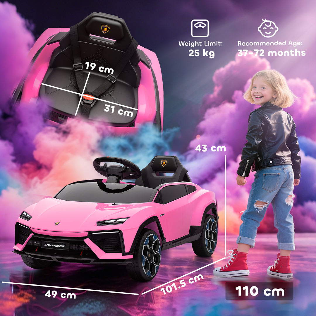 MCL 12V Licensed Lamborghini Electric Cars for Kids, Ride On Car with Remote Control for 3-6 Years Old, Pink