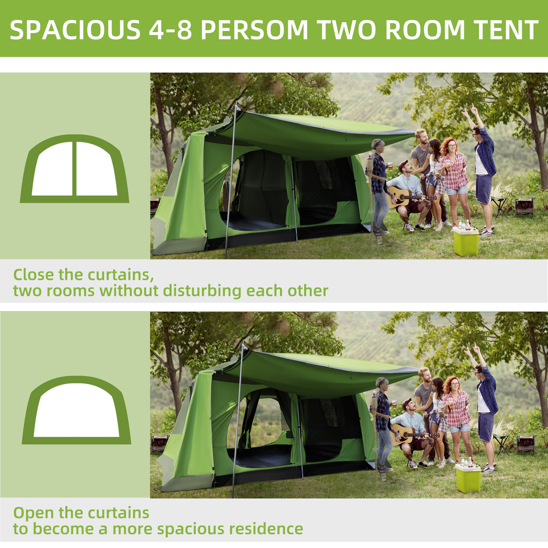 Tunnel Tent Camping Shelter w/ Porch, Two Rooms, Lamp Hook, Portable Carry Bag