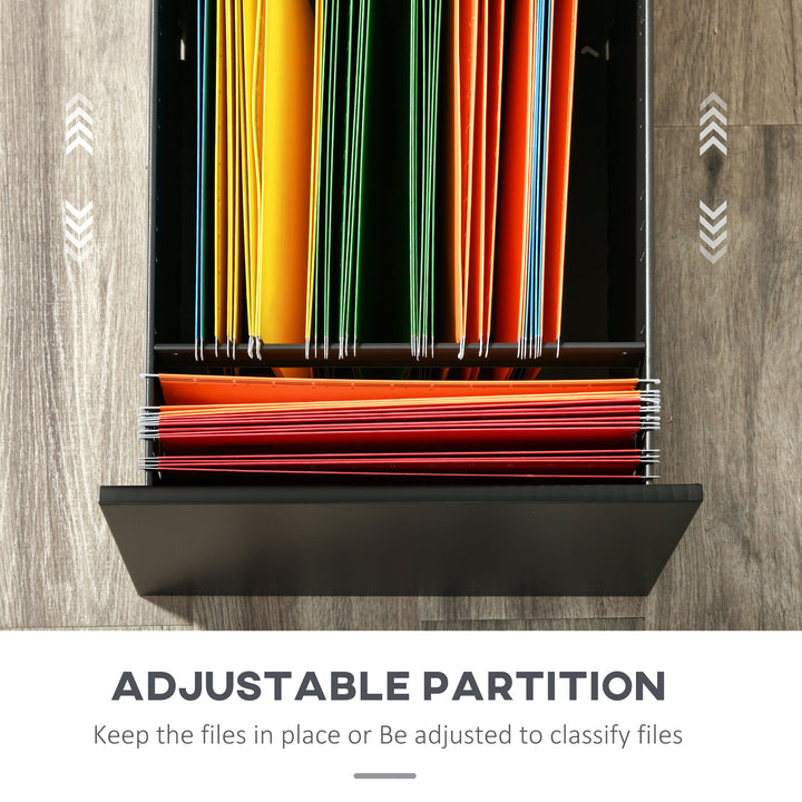 MCL Metal Mobile File Cabinet with Wheels, Lockable 2 Drawer Filing Cabinet for A4, Legal, Letter, Compact Under Desk Storage Unit with Pre-Assembled Body for Home Office, 39 x 48 x 67cm, Black