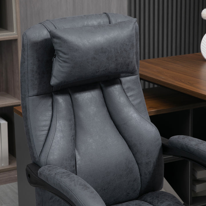 Office Chair with Lumbar Massage, 135° Reclining Computer Chair with Adjustable Headrest, Retractable Footrest, 10cm Double Padded Seat, Microfiber Fabric, Metal Base, Dark Grey