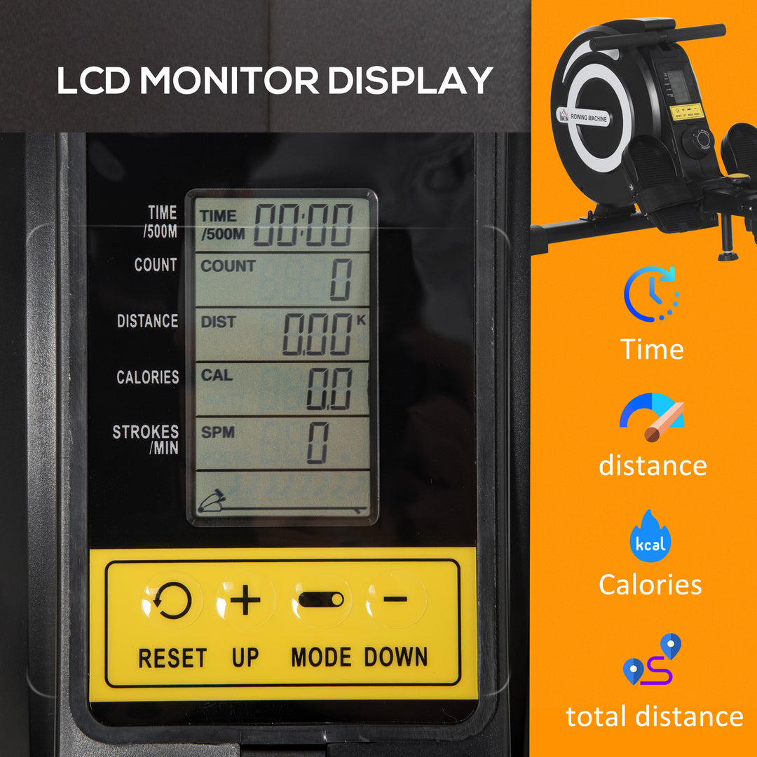 MCL Folding Rowing Machine, Magnetic Rower Machine with 8 Levels Quiet Resistance, LCD Monitor, Wheels, Aluminium Slide Rail, Vertical Storage, 102kg Weight Capacity for Home Gym Cardio Training