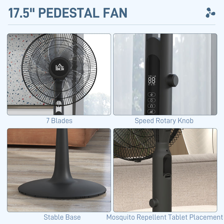 HOMCOM DC Pedestal Fan, 17.5'' Standing Fan w/ 28 Speeds, 3 Modes, 75° Oscillation, 12-Hour Timer, Adjustable Height, Mosquito Repellent | Aosom UK