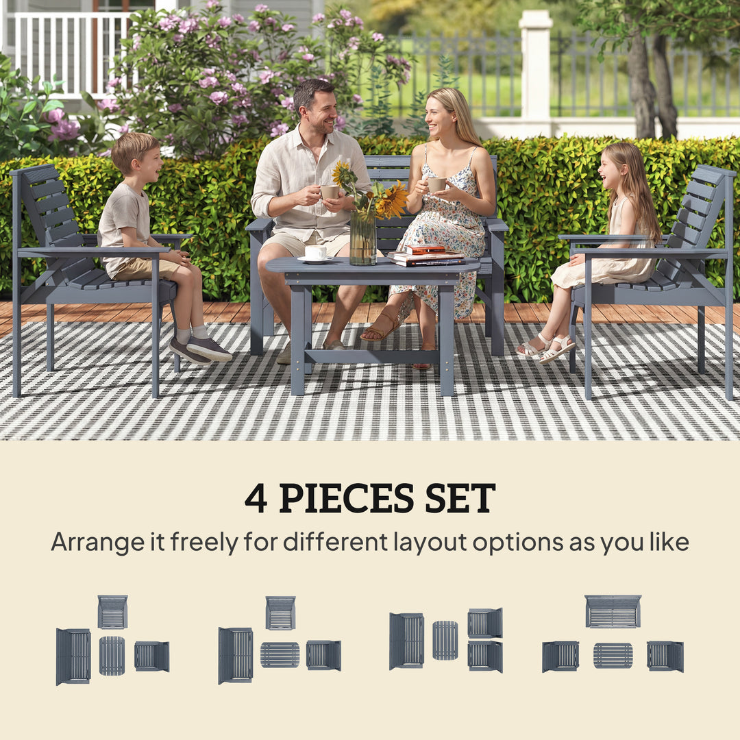 4 Piece Wooden Garden Furniture Set, Outdoor Garden Sofa Set with 2 Ar