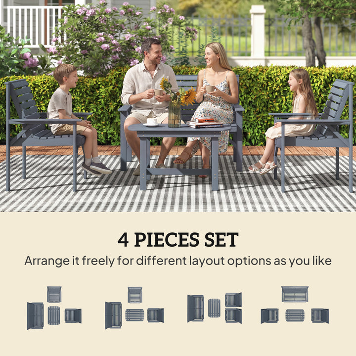 4 Piece Wooden Garden Furniture Set, Outdoor Garden Sofa Set with 2 Ar