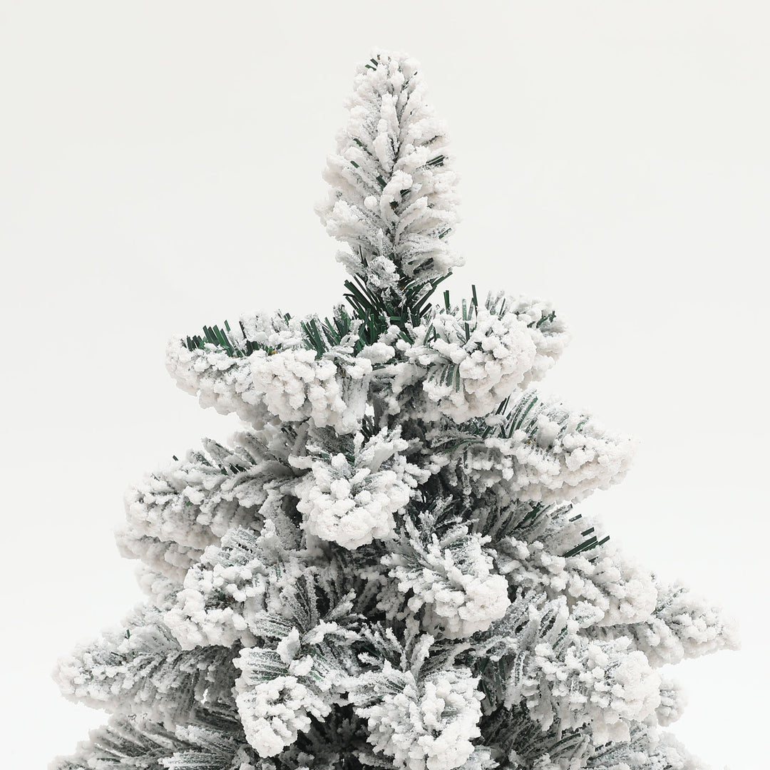 1.5ft Mini Artificial Christmas Trees with Lights Set of 2, Snow Flocked Tabletop Christmas Trees with Base, Battery Operated, Desktop Party Decoration
