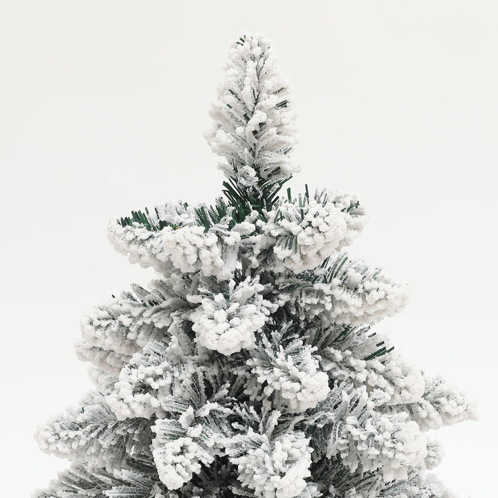 1.5ft Mini Artificial Christmas Trees with Lights Set of 2, Snow Flocked Tabletop Christmas Trees with Base, Battery Operated, Desktop Party Decoration