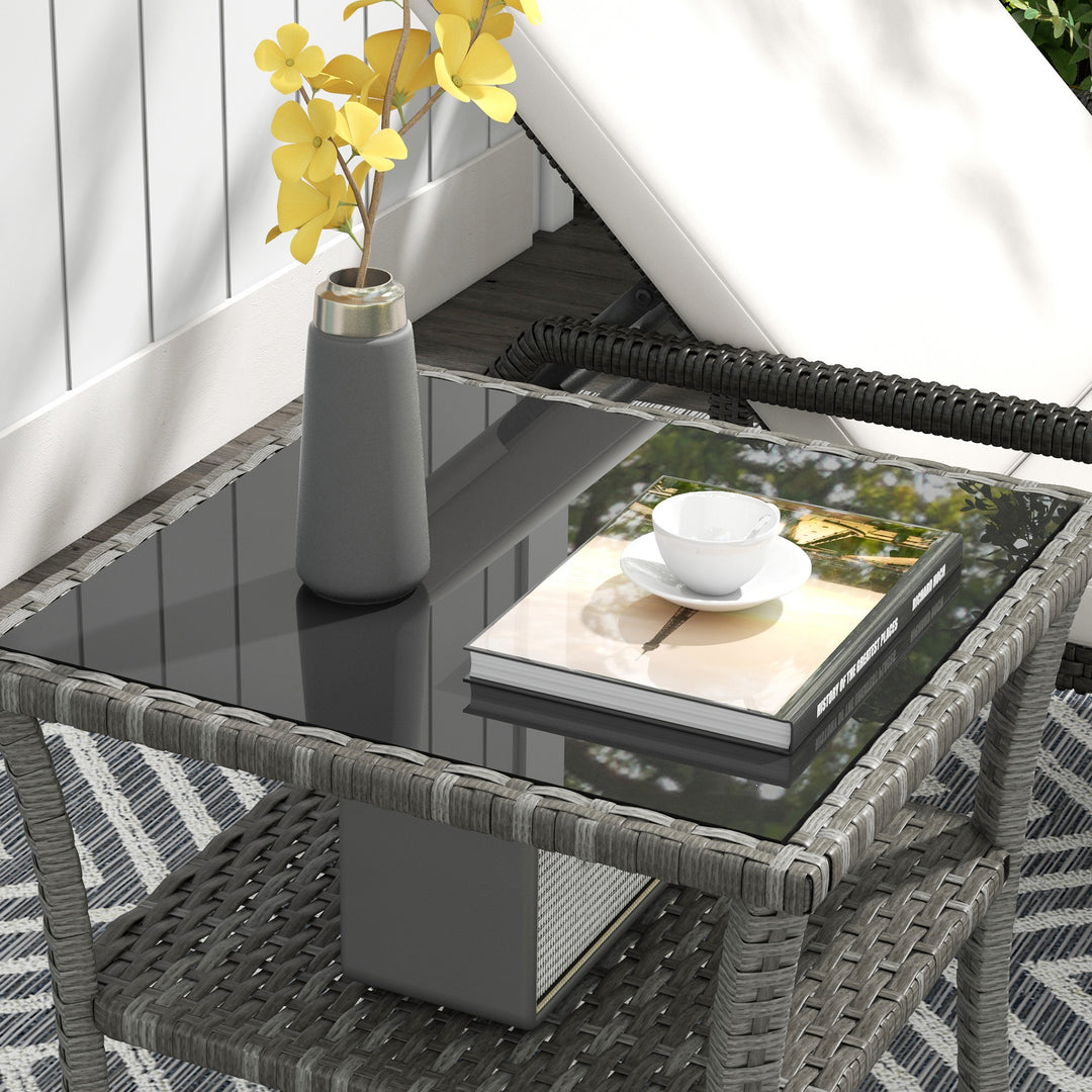 Two-tier PE Rattan Square Coffee Table - Grey